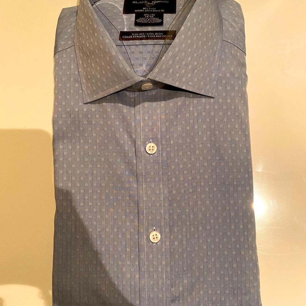 Black Brown dress shirt. Blue with detail. Slim fit. Egyptian cotton.